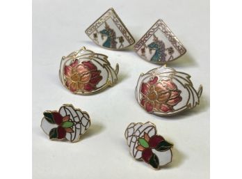 THREE PAIRS OF CLOISONNE EARRINGS, Clip On