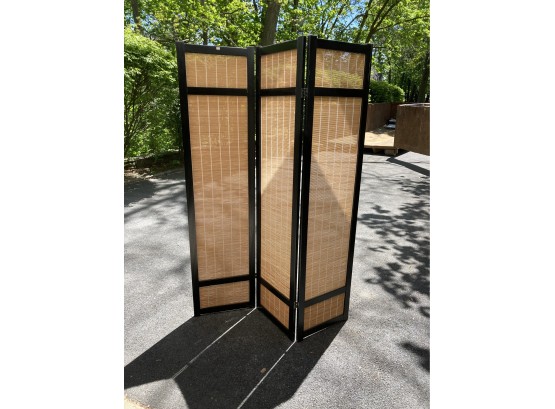 Pair Of Room Dividers Or Screens.  Black Edged With Beige Woven Finish Inside.