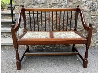 Antique Fruitwood Bench With Handmade Needlepoint Seats.