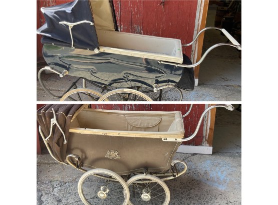 Two Antique Prams In Need Of Restoration, Including Pedigree