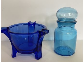 Blue Glass Pieces Including Belgium Glass