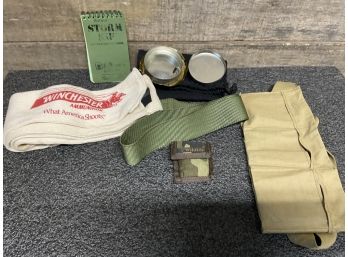 Military Lot Including Drab Belt, Pouch & More
