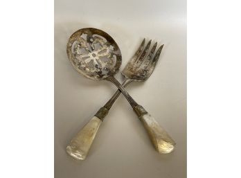 Silver Plate Serving Utensils With Opalescent Handles