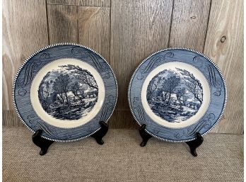 Two Currier & Ives Royal Ironstone Plates, The Old Grist Mill