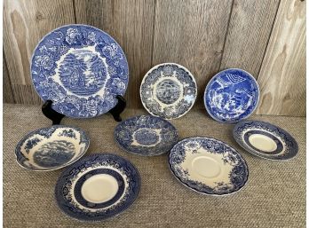 A Collection Of Blue & White Plates Including Johnson Bros