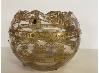 Moser Glass Bowl With Gilded Enamel And Gems