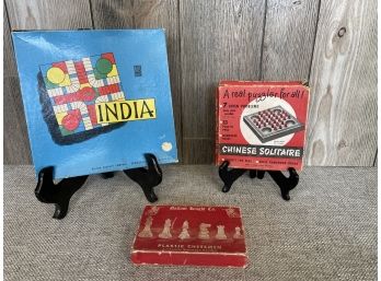 Vintage Games Including Chinese Solitaire, India & Gallant Knight Co Plastic Chessman