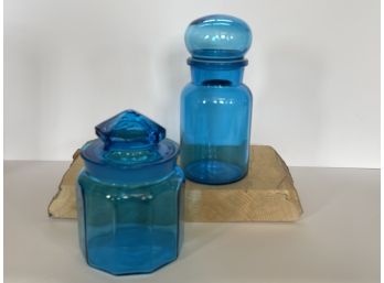 Blue Glass Jars, Including Belgium Glass