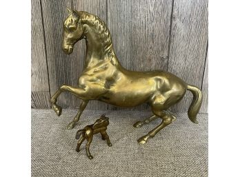 A Large Brass Horse & Pony, Stunning!