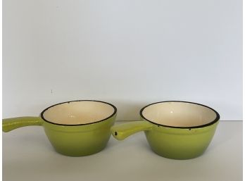 Two Green Crocks With Handles