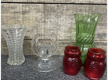 An Assortment Of Vases & Candle Holder