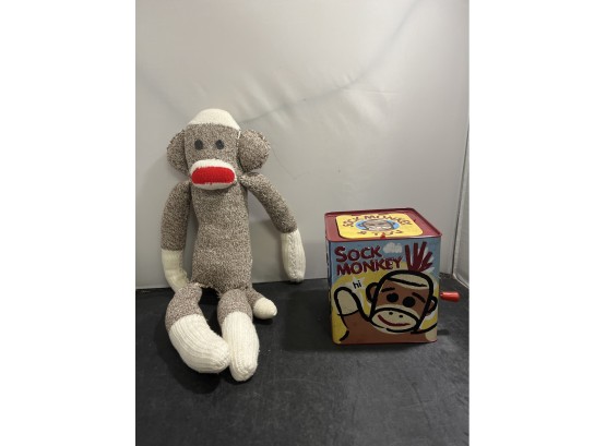 Pair Of Sock Monkey Jack In Box And Sock Monkey Stuff Animal A3
