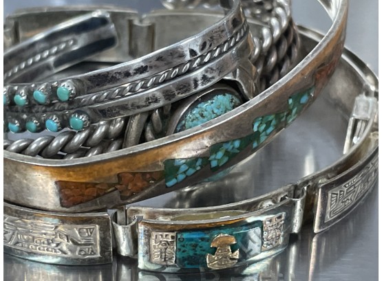 Stunning Lot Of Vintage Turquoise And Sterling Silver Bracelets  2.34 Ozt  A3