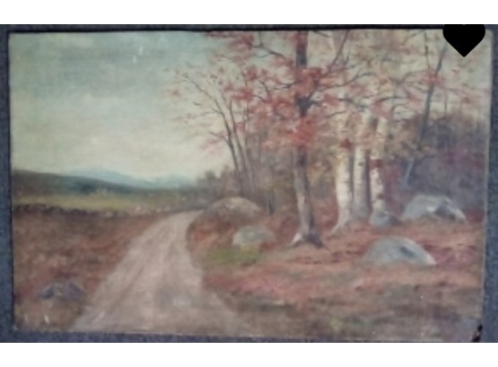 1896 Oil On Hardboard Signed Painting By B.J. ' Comstock, 1896 ' Of  A Country Road With Fall Colors   WA