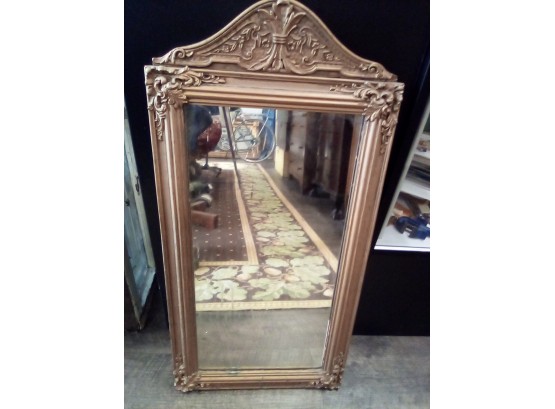 Vintage Decorative Hanging Mirror With Intricate Carving - Gold Colored Wood  WA