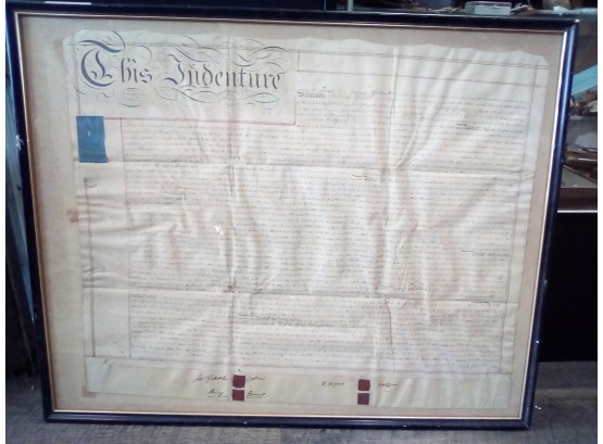 Framed Antique Hand Written Indenture (lease/conveyance) Dated 9 -1- 1841. Signed & Sealed 8 - 31 - 1841   WA