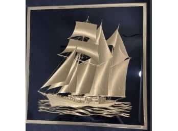 Cool Framed Gold Foil Picture Of A Sail Boat On The Water By Kafka Industries