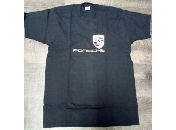 Porsche Size L 100 Cotton Black Tee Shirt, USA Made, Fruit Of The Loom    A3
