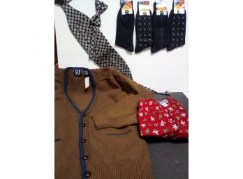 Clothes: Includes Lg GAP Button Down V Neck 100 Cotton Sweater, Socks, Cummerbund & Bowtie & XL Boxers B1