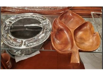 Lenox Cheese Cutting & Serving Platter With Knife And A Wooden Leaf Sectional Serving Platter  C3