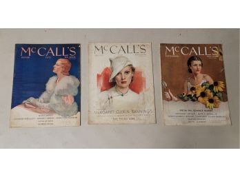 Three 1933 McCall's Magazines- Great Articles, Color Illustrations, Photos & Interesting Ads Of The Period