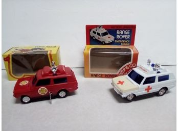 Vintage Emergency Squad Range Rover Toy Fire Chief & Ambulence Vehicles - Wind Up & Batt. Op.  D5