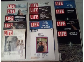 Lot: 14 Vintage Life Magazine Issues 1969-1972 & Look Magazine - Important Issues Of The Time CART