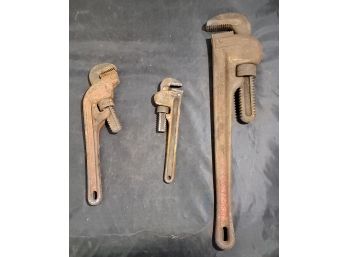 Two Ridgid Brand 18' And 10' Pipe Wrenches And One Craftsman Brand 8' Pipe Wrench.  A3