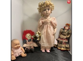 Great Lot Of Vintage Danea Porcelain Doll Collection, Vintage Rag Doll, Vintage European Doll, And A Baby Doll