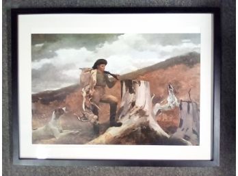 Framed Print With Mat Of Young Hunter And 2 Dogs In Crude Terrain.  CAVE