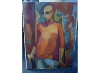 Oil On Canvas Frame Signed By Artist, McIntyre, Colorful Geometric Image Person (Cubist Style?)  WA