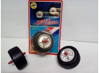 Three Vintage Magic Wheel Wind Up Toys Made In Hong Kong - 1 In Original Unopened Package   D5