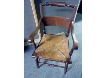 Early Hitchcock Arm Chair With Rush Seat And Some Original Stenciling Visible  CVBK