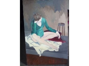 Original Large Oil On Canvas Signed By E Spool - Dancer Resting On Floor.  WA