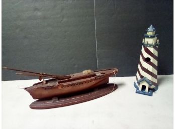 Wood Patriotic Lighthouse & Vintage Wood Ship     CART
