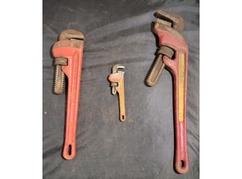 Three Ridgid Brand E18, 14', 6' Pipe Wrenches.  F