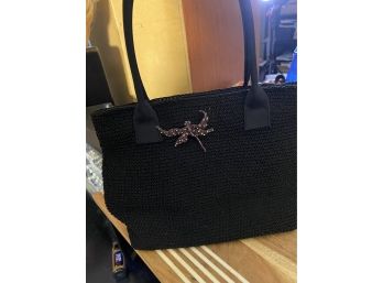 Black Handbag With Dragonfly Embellishment