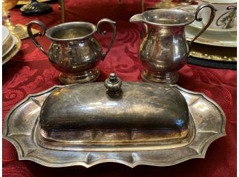 Silver Plate Butter Dish And Creamer Set