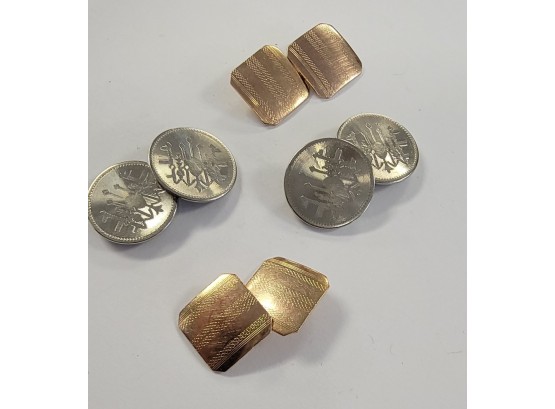 2 CUFFLINK SETS, ONE WHITEGOLD 14K AND ONE YELLOW GOLD 10K VINTAGE 9.1 GRAMS