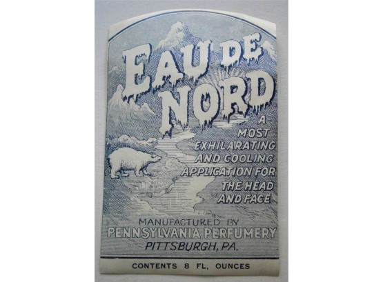 'EAU DE NORD' Toilet Water Bottle Label By Pennsylvania Perfumery