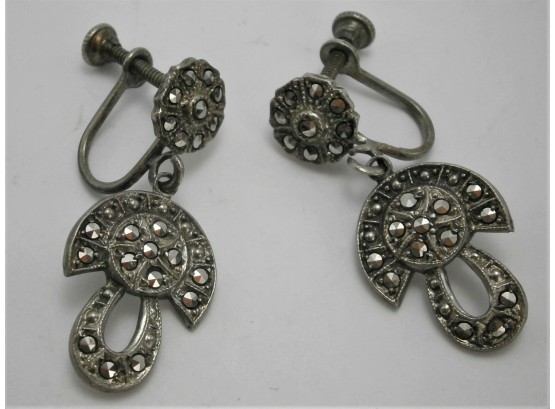 Pair If Sterling Silver Earrings With Marcasite Decoration