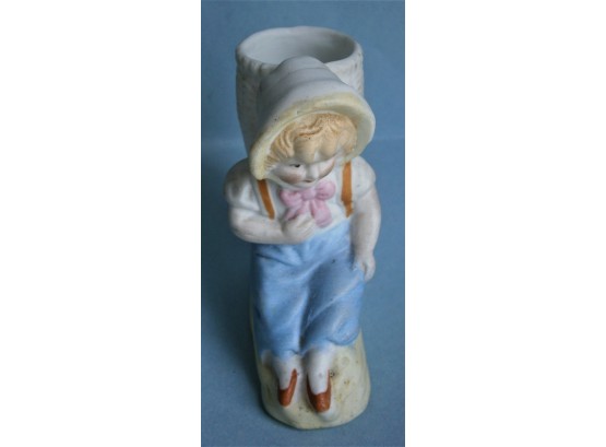 Girl With Basket On Back 19th Century Figural Match Holder