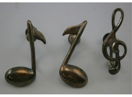 Vintage Sterling Silver Figural Musical Notes Earrings