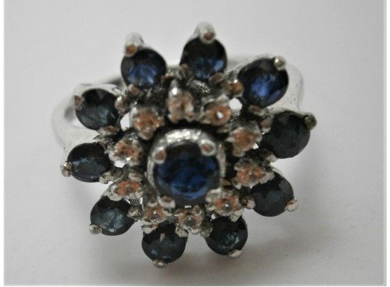 Sterling Silver Ring With Black & Clear Rhinestones