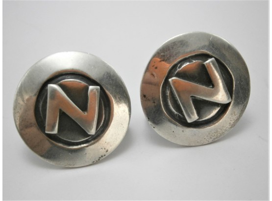 Pair Of Sterling Silver Earrings With 'N' Design