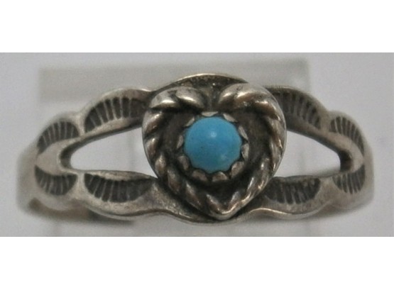 Native American Sterling Silver Ring With Turquoise Bead