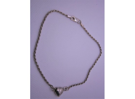 Sterling Silver Chain Bracelet With Heart Pendant