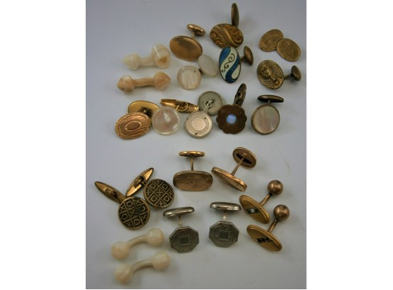 5 Sets Of Antique Cufflinks  12 Mismatched Cufflinks From Early 1900's
