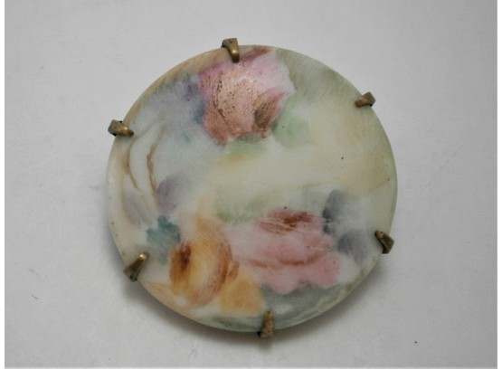 Antique Hand Painted Porcelain Pin/Brooch 'Roses'