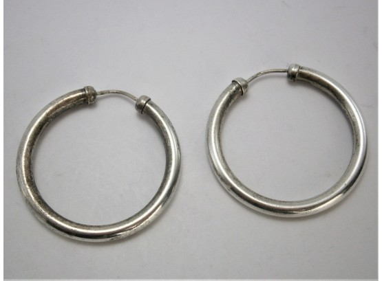Pair Of Vintage Sterling Silver Hoop Earrings